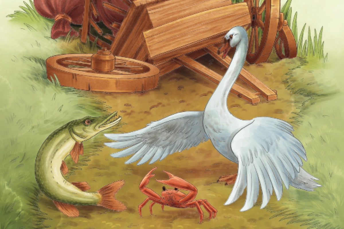 A swan, pike and crab argue