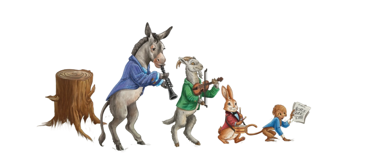 animals playing music in a band