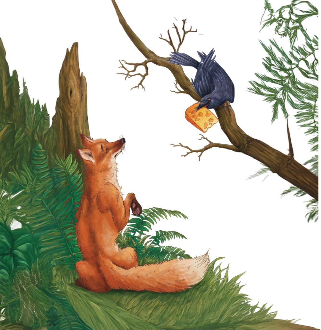 fox admires crow's cheese