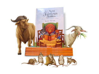 Book titled 'The Most Famous Fables' with illustrations of animals on a white background