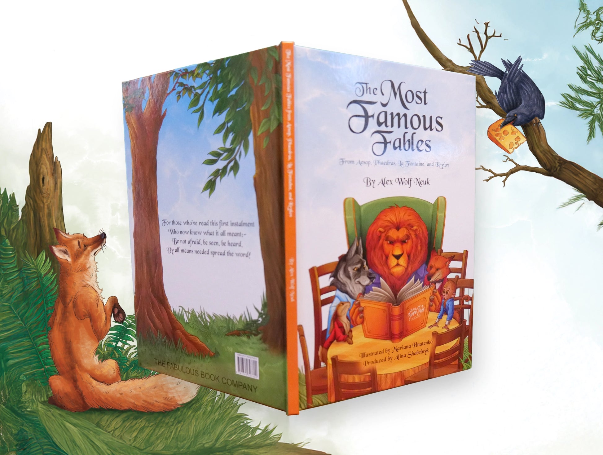 Book titled 'The Most Famous Fables' with illustrations of animals in a forest setting.